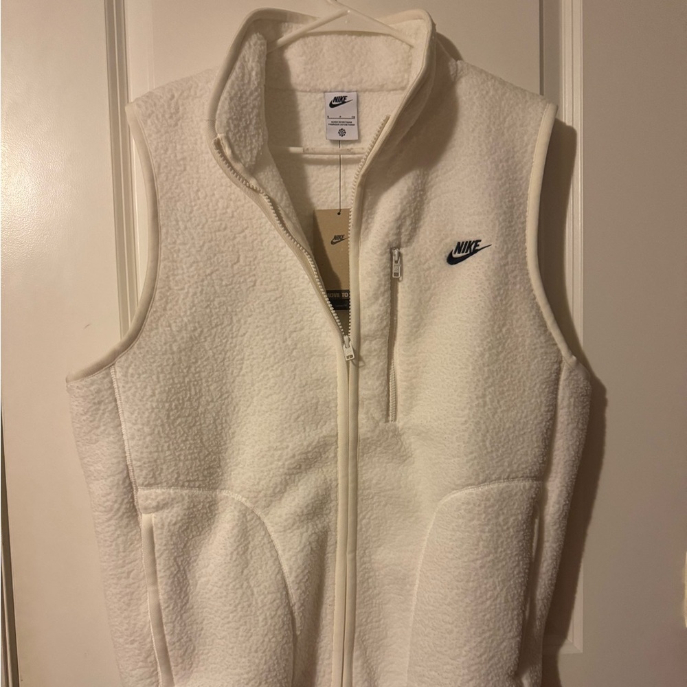 Nike Winterized Fleece Vest Size Medium Mens White Sportswear Club Full Zip - Picture 3 of 9